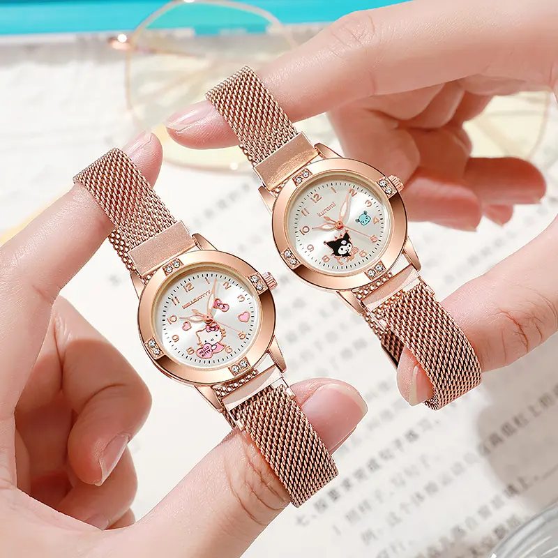 นาฬิกาข้อมือควอตซ์ Sanrio สีโรสโกลด์ ประดับเพชร แฟชั่นสําหรับสตรี และนักเรียนมัธยมปลาย SG-168