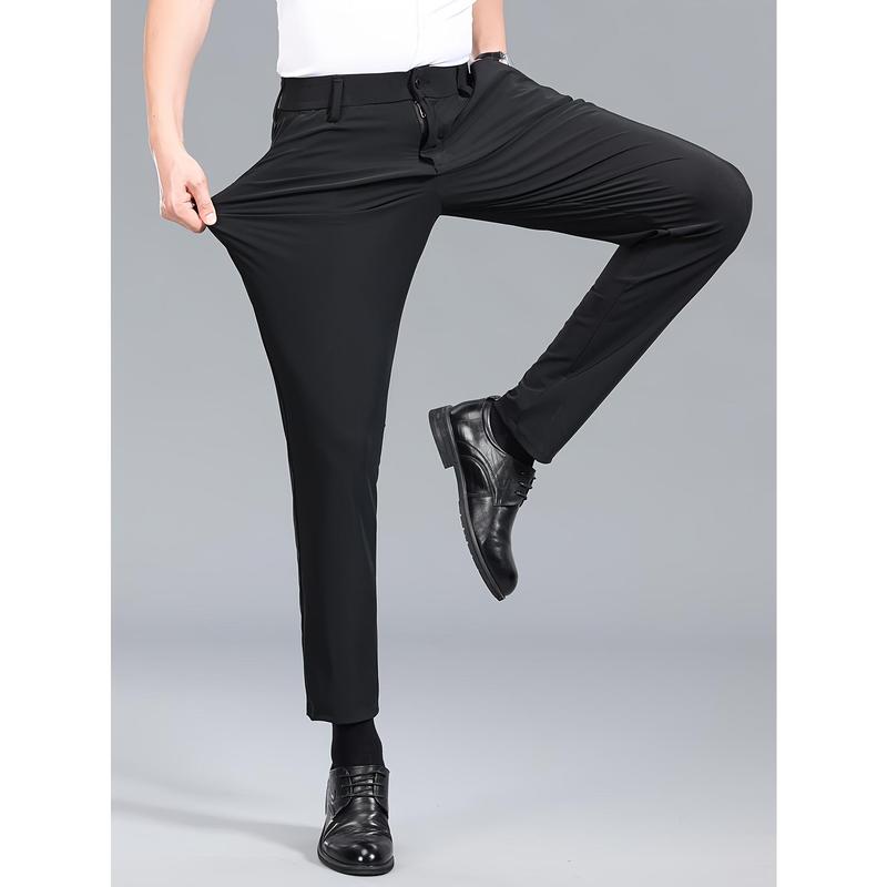 Men'S Stylish Summer Business Casual Pants - High Stretch, Thin Ice- Straight Leg Trousers with Button Detail, Black, Perfect for Office & Formal Events, Work Pant 0
