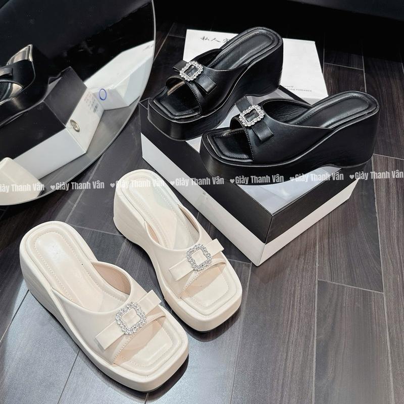 Product Introduction of Dép khoá nơ mũi vuông khoá đá cao 7phân (D0220) 4
