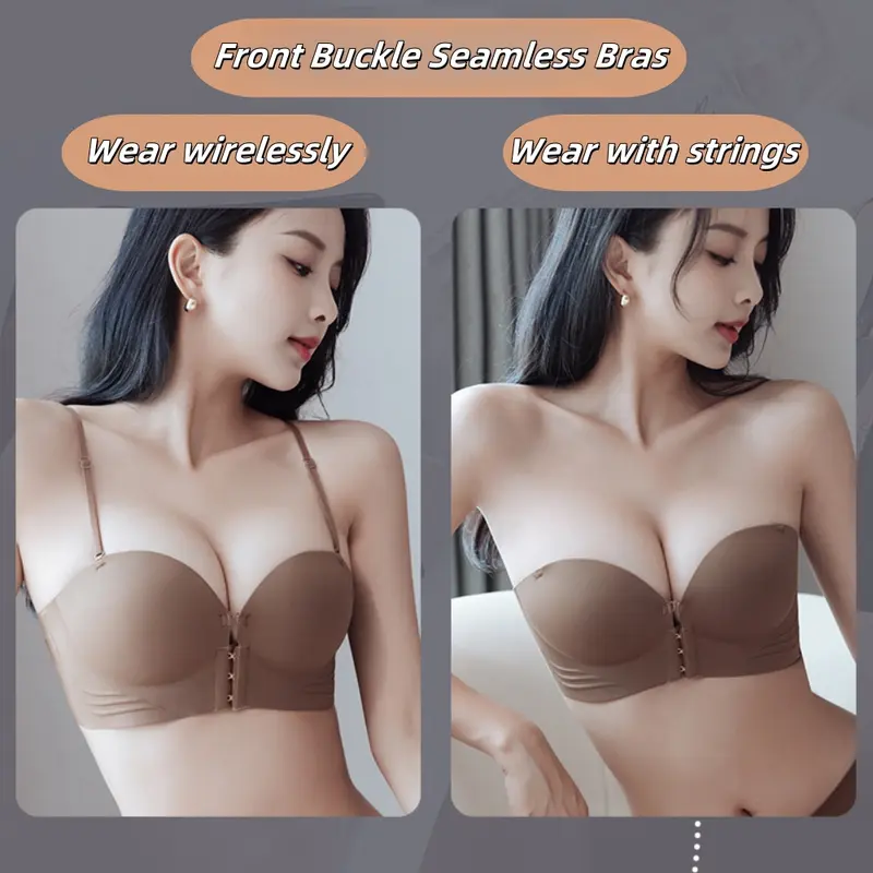 Áo Ngực Khóa Trước, Dành Cho Nữ, Không Đường May, Không Dây, Đẩy Lên, Cúp Lớn, Thoáng Khí, Đồ Nữ 6