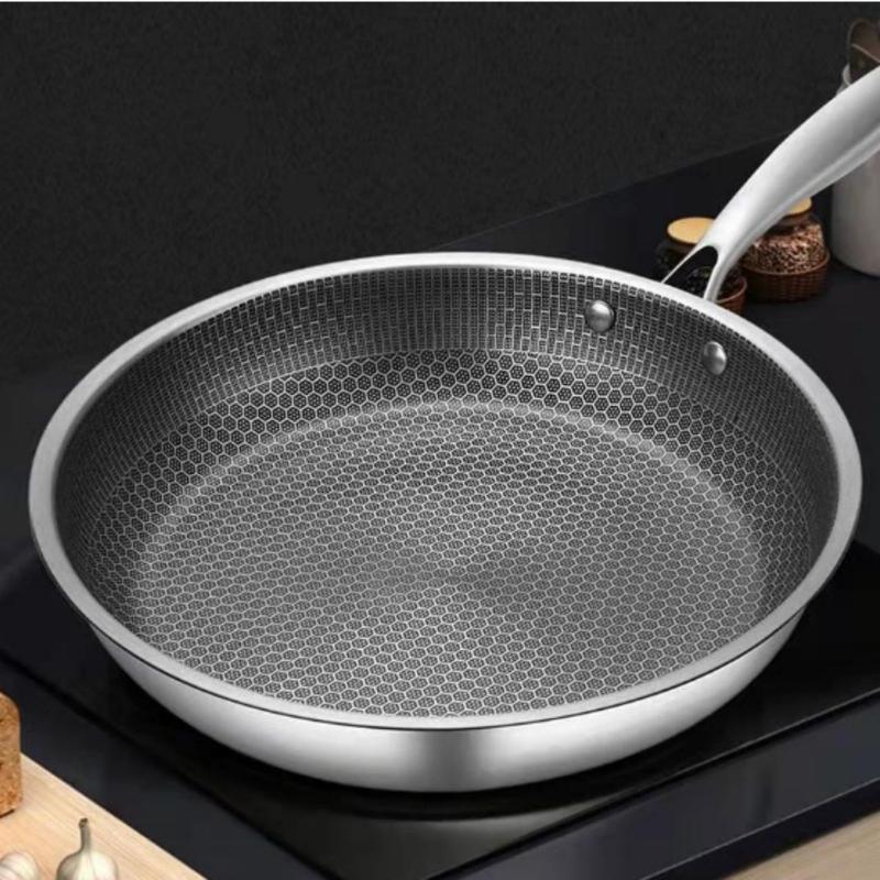 Chảo Rán Bằng Thép Không Gỉ Chống Dính, 28cm, Thiết Kế Tổ Ong, Thích Hợp Cho Gia Đình Và Nhà Hàng, Dụng Cụ Nấu Ăn, Thích Hợp Cho Bếp Cảm Ứng Gốm 2