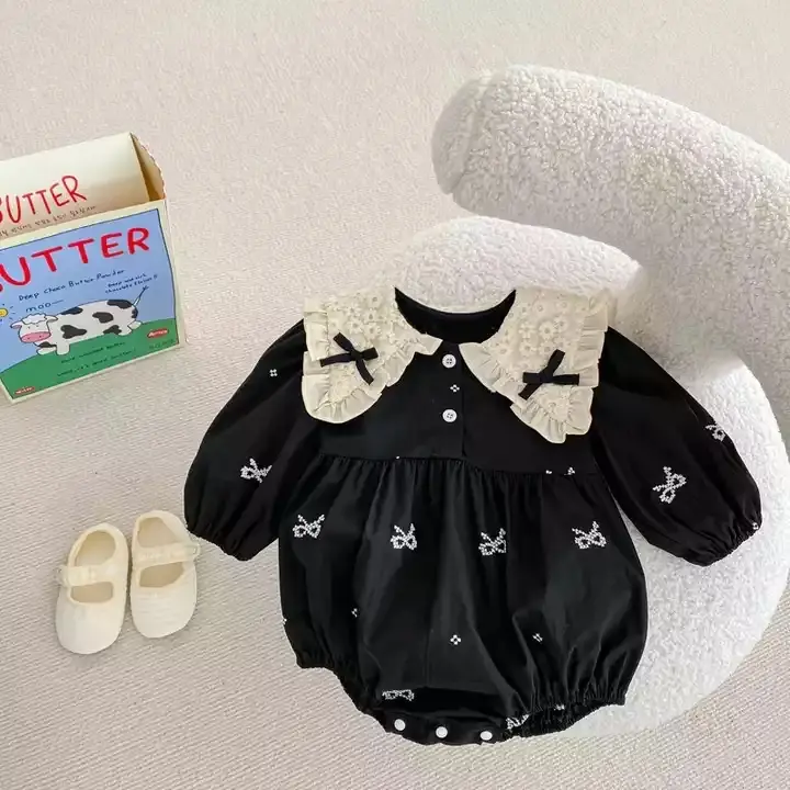 Dress dan Romper Krah Kupu Pita Couple Kakak Adik Anak Perempuan / Cewek Newborn sampai 3 tahun | Baju lebaran | Baju Kembar | Ootd Lengan Panjang Hitam 4