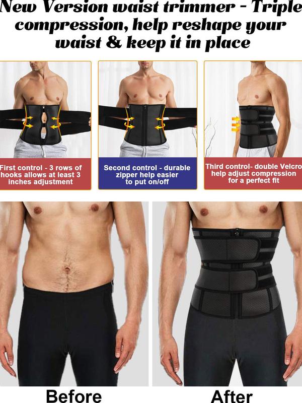Men's Solid Color Zipper Waist Trainer, Breathable Comfortable Waist Cincher, Tummy Control Shaper, Waist Trainer for Men,  Body Shapewear 3