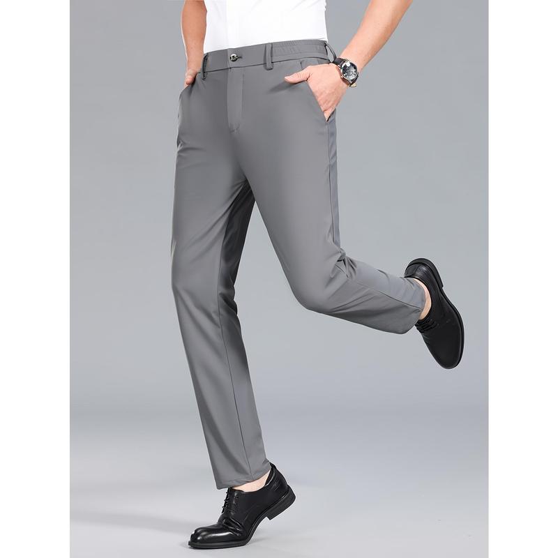 Men'S Stylish Summer Business Casual Pants - High Stretch, Thin Ice- Straight Leg Trousers with Button Detail, Black, Perfect for Office & Formal Events, Work Pant 7