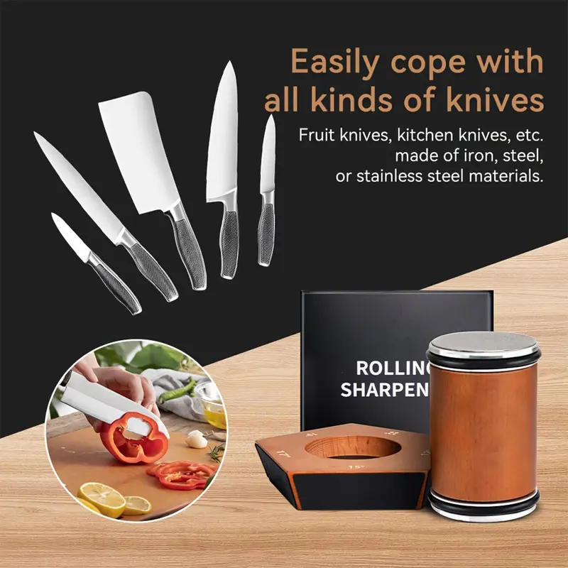 Magnetic Knife Sharpener Set, 1 Set 5 Sides Wooden Handle Knife Sharpener, Manual Knife Sharpening Tool for Kitchen 4
