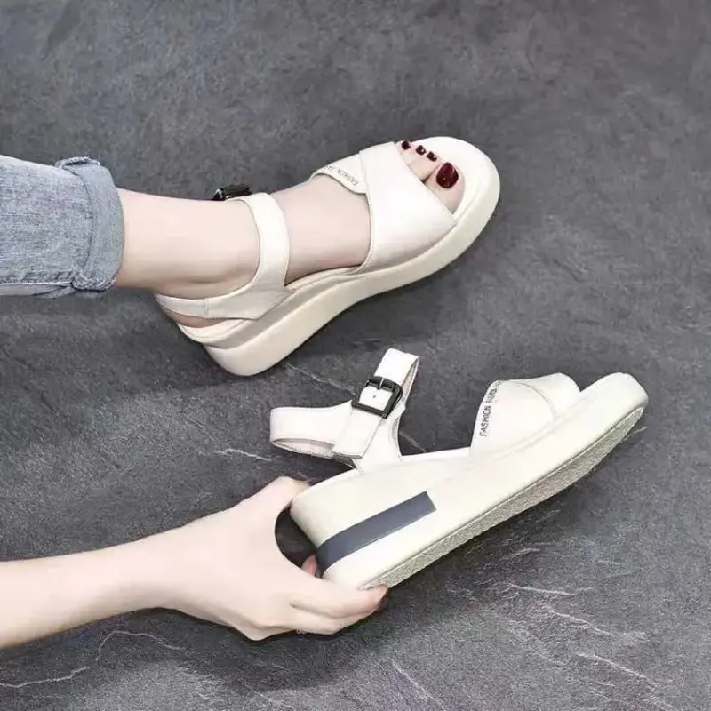Slope Heel Women's Sandals 2024 Summer New Item High Heels Soft Sole Soft Leather