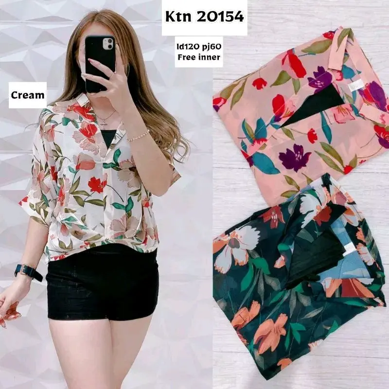 BLOUSE SIFON FREE INNER WANITA|ATASAN 2IN1|ATASAN KEKINIAN|BLOUSE BUNGA|BLOUSE POLOS 1