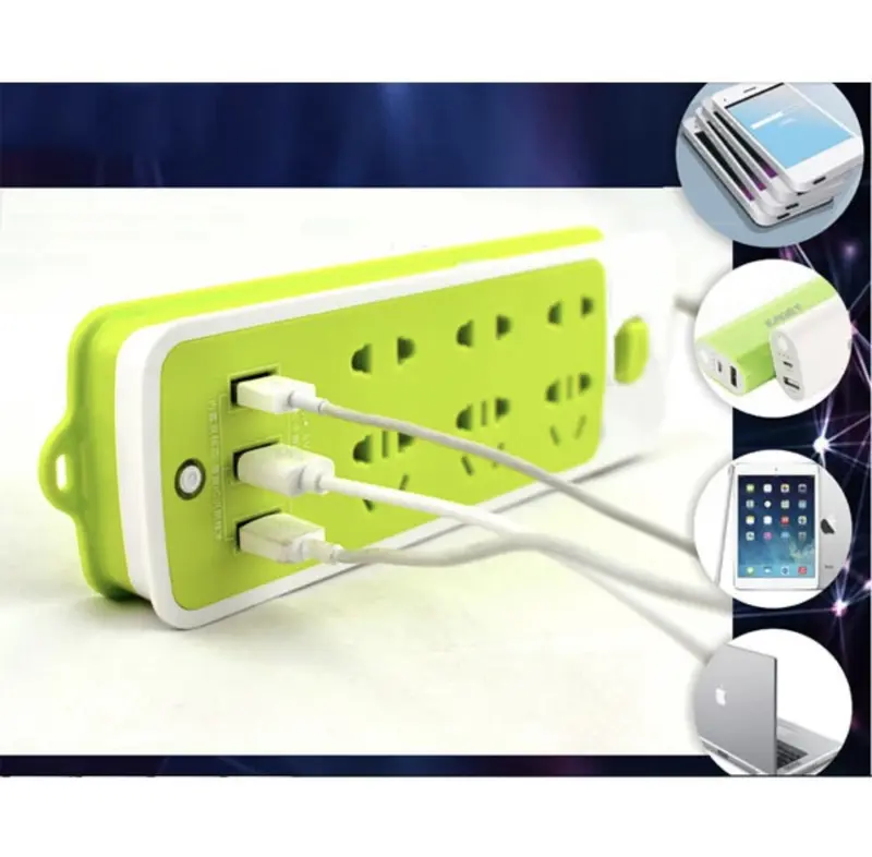 Ổ Cắm Điện Đa Năng Chống Giật Kèm 3 Cổng Usb Màu Xanh 6