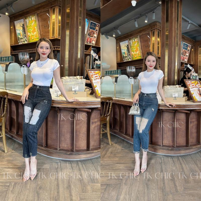 Product Introduction of Quần Jean Baggy Nữ Rách Thêu Lai DB01 - Quần Baggy Bò Nữ Lưng Cao Dáng Ôm Tôn Dáng Chất Cotton Không Giãn - TK Chic 2
