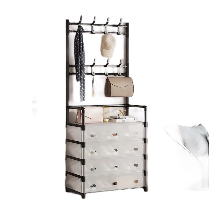 ￼Kệ Để Giày Dép 5 Tầng Có Màng Chắn Bụi, Kệ Giày Dép 5 Tầng Khung Thép Carbon, Tặng Kèm 8 Móc Treo Đồ Kitchen Lắp Ráp kệ  đa kệ đa năng đậy lại hộp nhựa