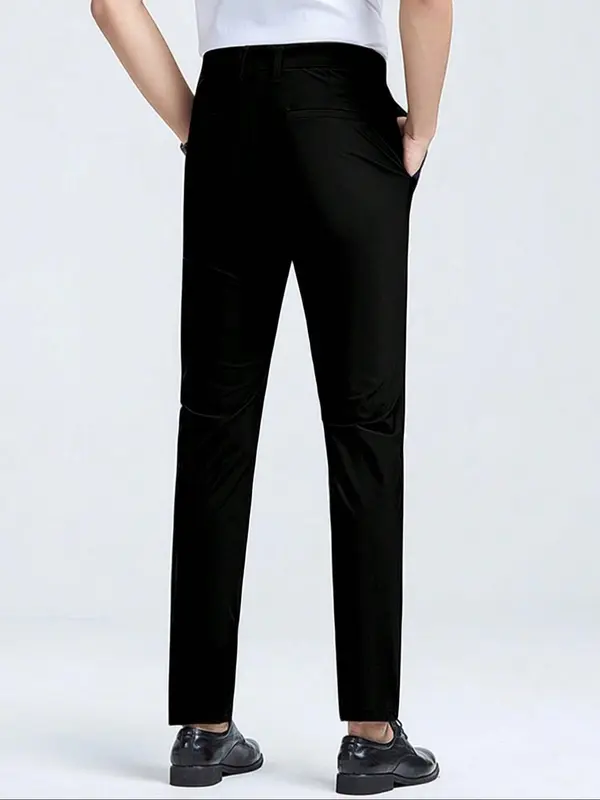 Men's Solid Color Straight Leg Pants, Regular Fit Business Formal Comfy Pants for Work Office, Men's Trousers for All Seasons, Menswear 3
