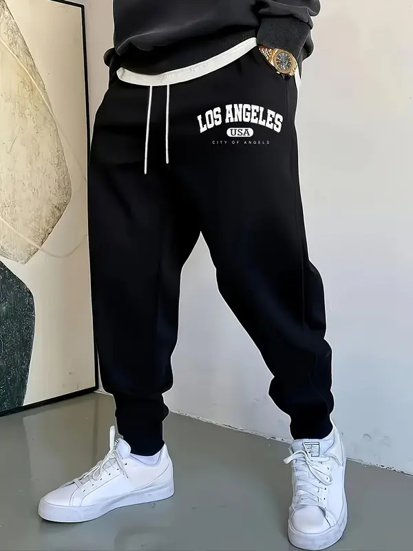 Men's Letter Print Jogger Pants, Regular Fit Casual Comfy Sweatpants for Spring & Fall, Men's Trousers for Daily Wear 0