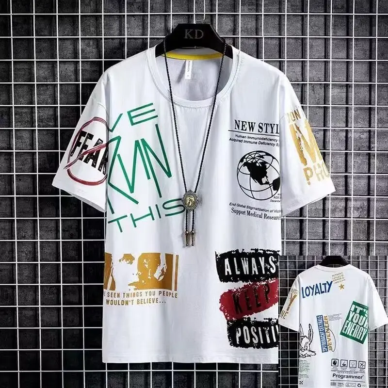 Men’s Short-sleeved Shirts Trend Summer Boys Short-sleeved T-shirt Print Tops Five-point Sleeves Short Bottoming Shirts Men’s Short-sleeved Shirts Loose T Half-sleeved Tops