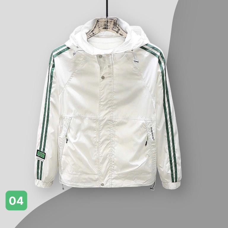 Áo khoác dù nam màu trắng cao cấp kẻ sọc, chất liệu vải dù 2 lớp phong cách trẻ trung kiểu dáng mới AKD04 Menswear Dài Tay a o