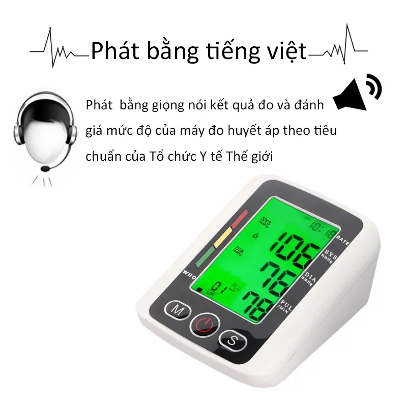Phát bằng tiếng việt Máy Đo Huyết Áp điện tử máy đo huyết áp cổ tay Đo tự động nhịp tim và huyết áp 1