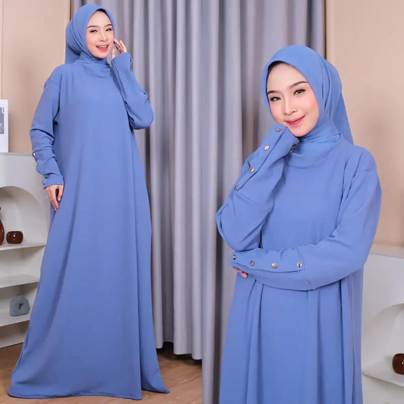 GAMIS INARA KNIT PREMIUM KANCING GOLD DRESS KEKINIAN FORMAL CASUAL WUDHU FRIENDLY