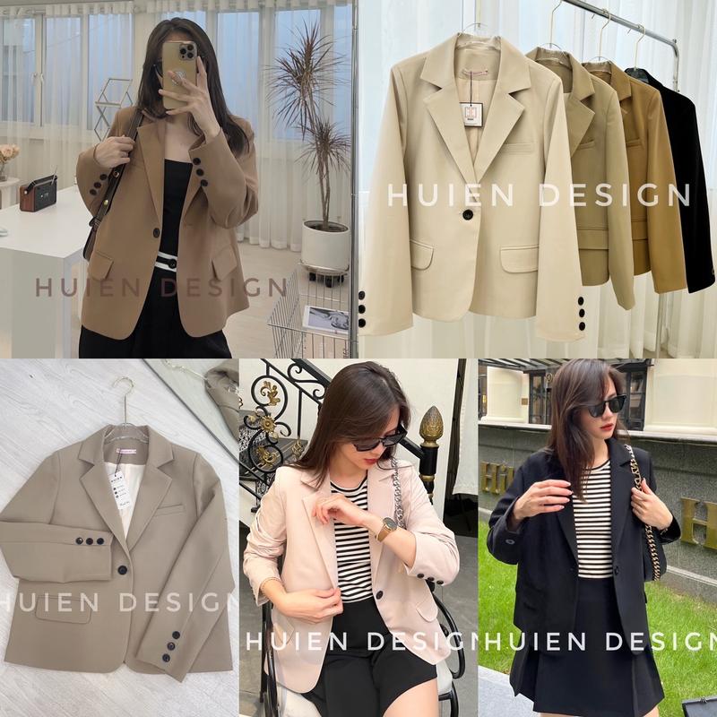 Áo khoác blazer nữ 2 lớp dáng lỡ dài tay hàng thiết kế Huien Design form Hàn Quốc, áo vest blazer công sở nữ thanh lịch sang trọng