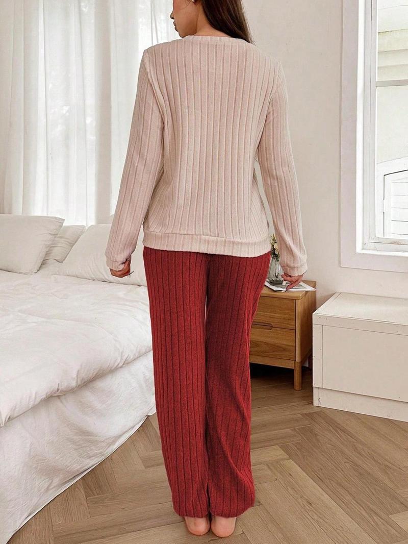 Product Introduction of Women's Heart Pattern Long Sleeve Tee & Pants Pyjama Two-piece Set, Casual Comfy Round Neck Top & Trousers Pj Set, Women's Sleepwear for Fall & Winter Valentine's Day, gift Valentine's Day 8