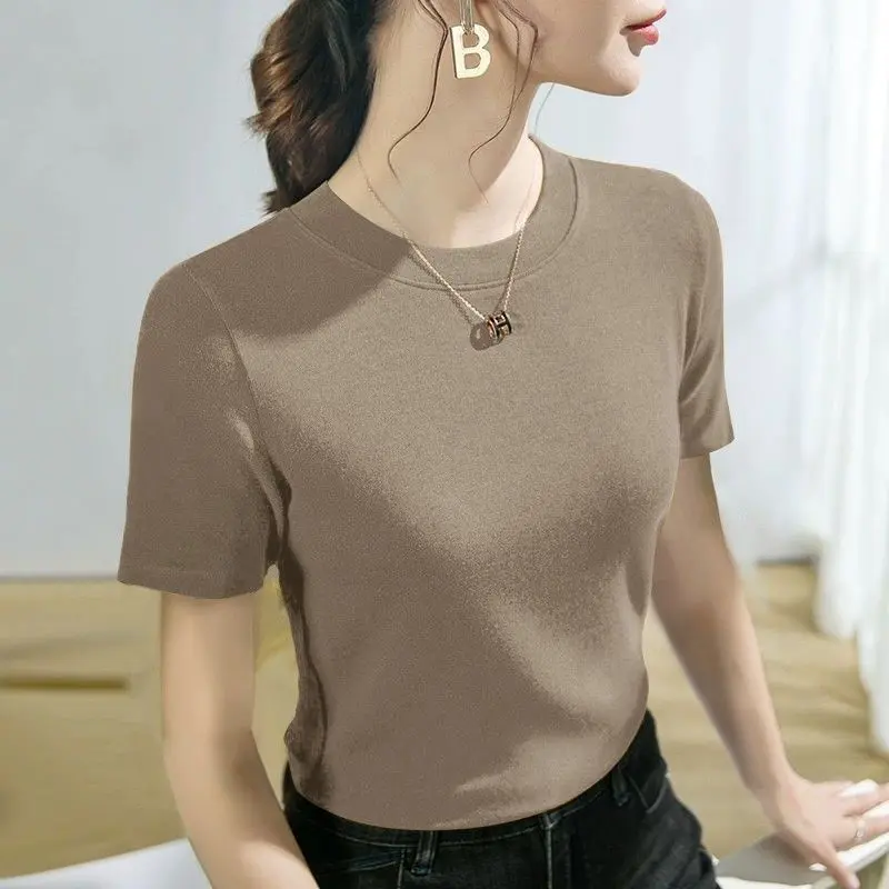 Women's Short T-shirt Short Sleeve Summer Rib New Korean Style Slim-Fit High Waist Top