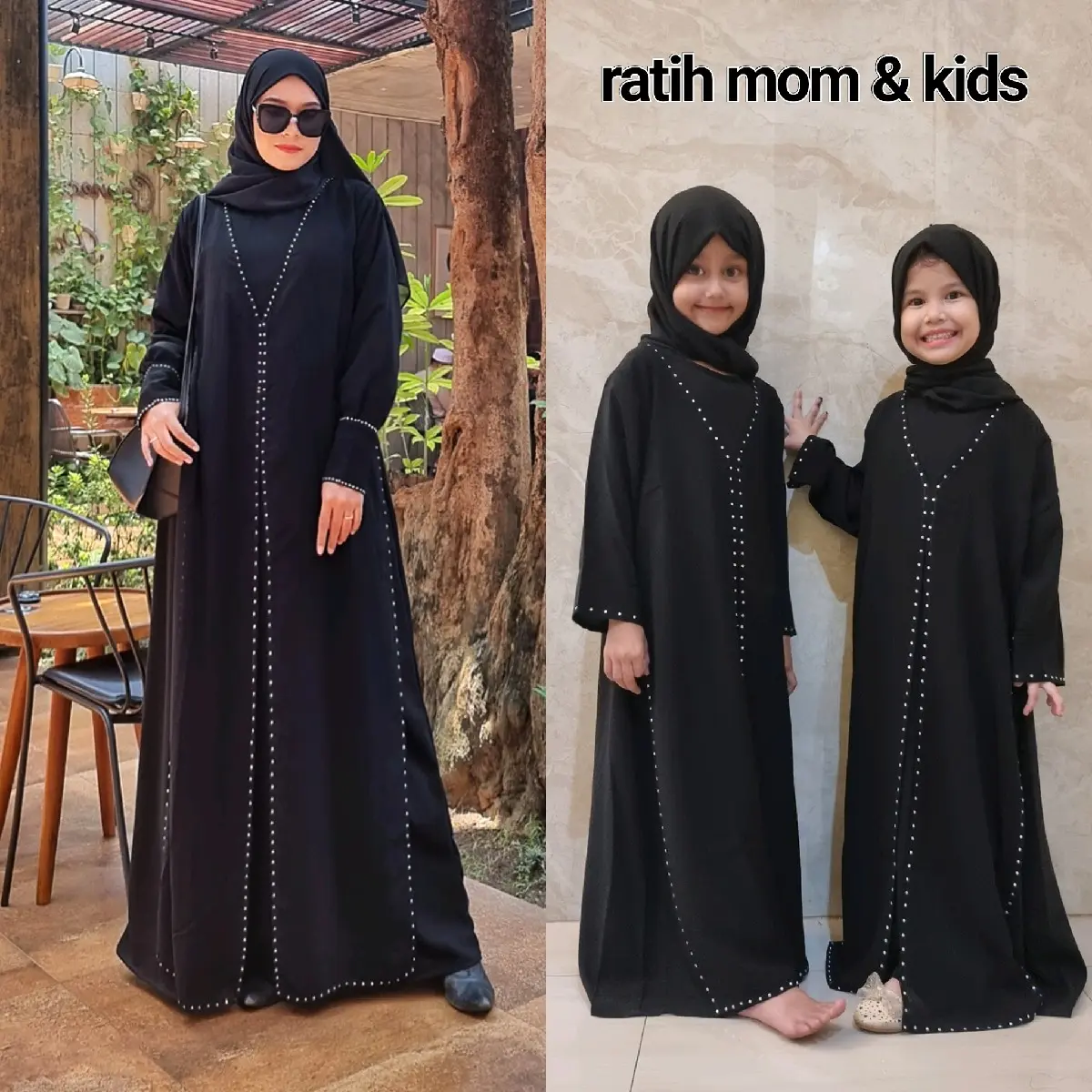 Abaya Ratih Mom and Kids Hitam gamis Elegan Simple Wanita Terbaru couple  Kombinasi  Sifon  Dress  Muslim Lebaran Turki Wanita Arab  Maxi  Umroh Edisi Lebaran Syari Ibu Dewasa Remaja Mewah