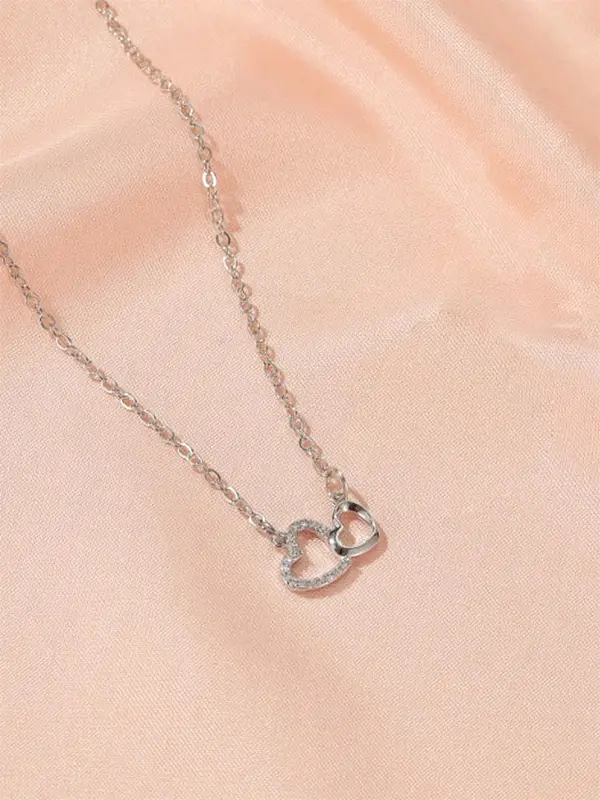 Elegant Exquisite Rhinestone Double Heart Design Pendant Necklace for Women, Gifts for Girlfriend, Trendy Sparkly Pendant Necklace, Chic Gorgeous Luxury Jewelry, 90s Vintage Jewelry designer jewellery 6