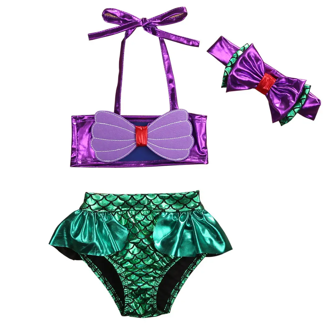 3pcs Set Princess Baby Girls Mermaid Bikini Set 3 6 12 24 Months 3 4 5 Years Bow Swimwear Swimsuit Bathing Suit Costume Baby Girls Two Piece Suits