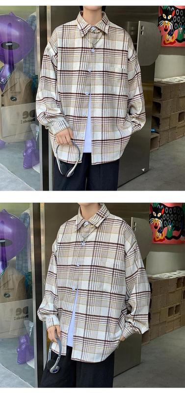 Product Introduction of Áo sơ mi kẻ sọc retro của Mỹ dành cho nam giới, áo khoác mùa thu, phong cách Hàn Quốc, trang phục Thương Hiệu Thời Trang , Cặp đôi trẻ trung, áo sơ mi dài tay 11