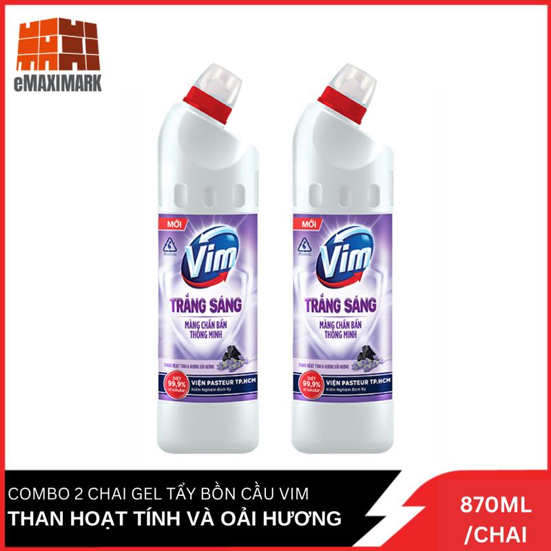  COMBO 2 chai Nước tẩy bồn cầu VIM Trắng Sáng Than hoạt tính và hoa oải hương  Tím  870ml X2 