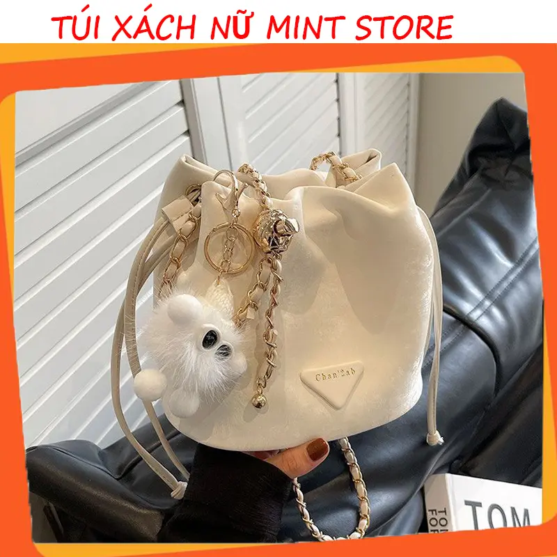 Túi Xách Nữ Đeo Chéo Đeo Vai Dây Rút Da Mềm Tặng Móc Khóa Dễ Thương Đi Chơi Đi Tiệc Sang Chảnh Bag 802 Nhung