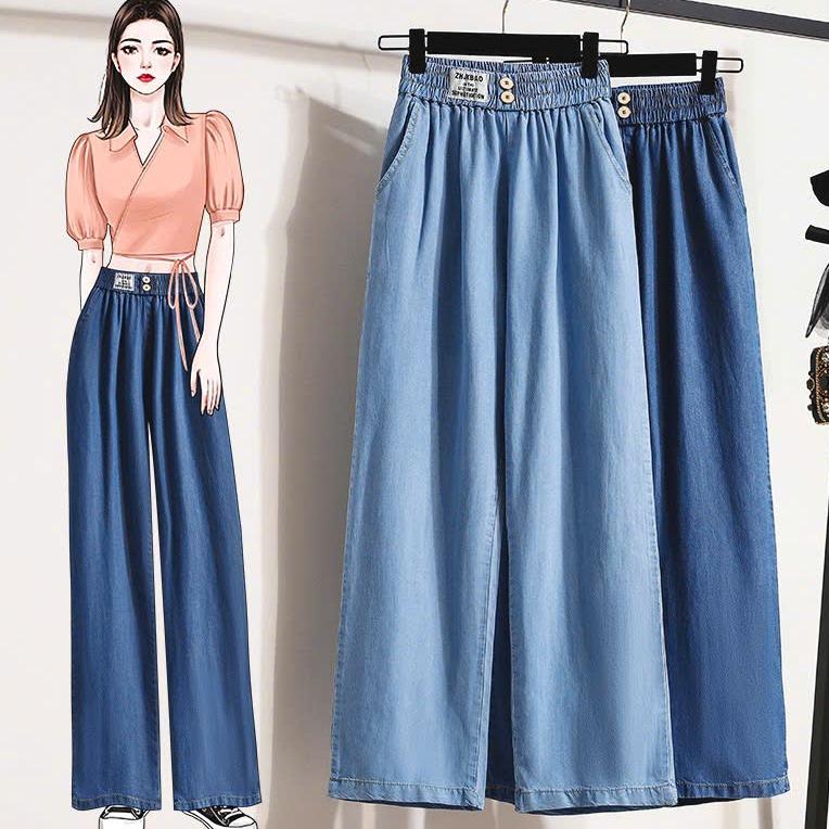 Quần bò xuông jean giấy mềm cạp chun sau rúm thanh lịch cao cấp nữ - BOXUONG quan  jean quan  jeansuong Women