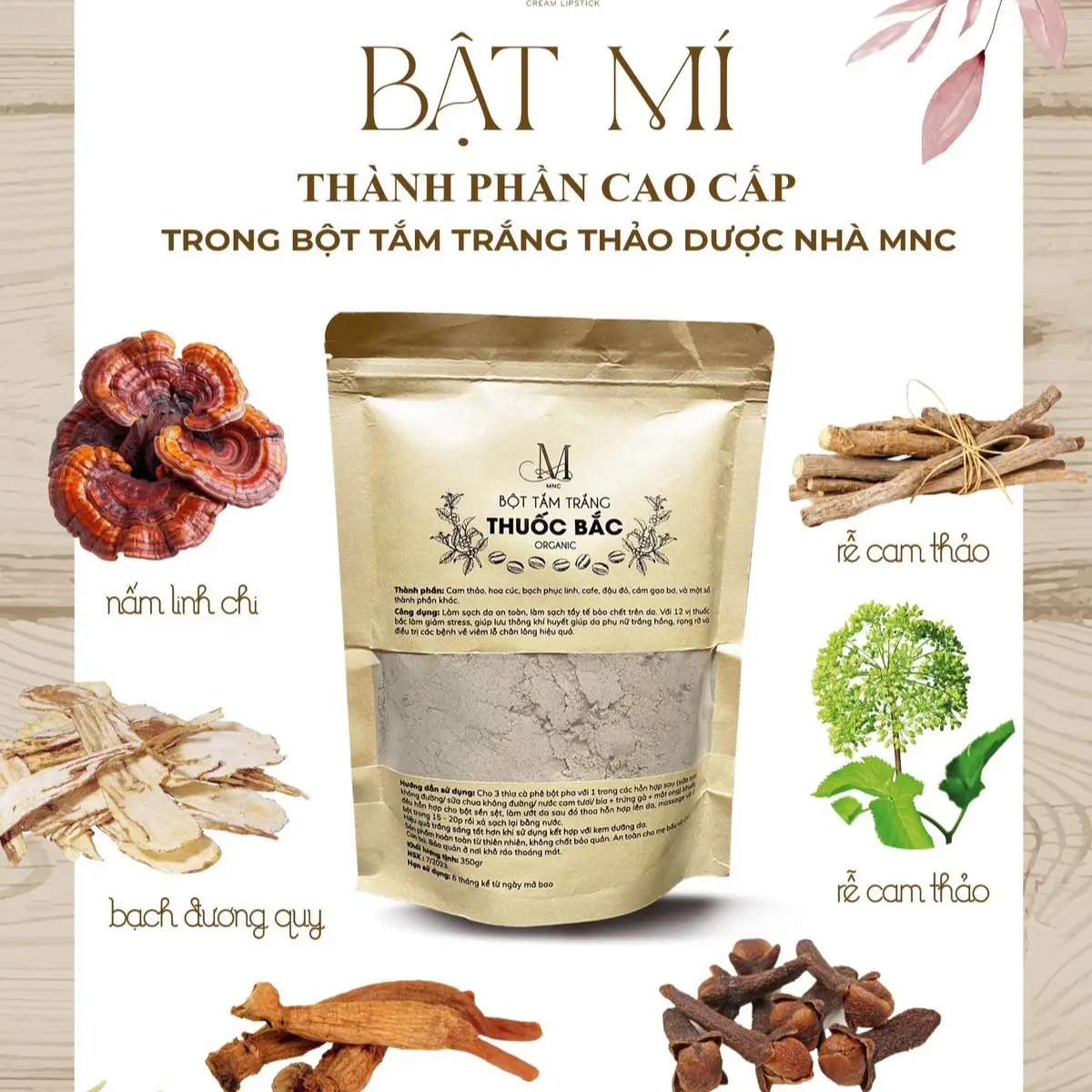 Bột Tắm Trắng Thảo Mộc Thiên Nhiên 350gr Dưỡng Da Body Dưỡng Body