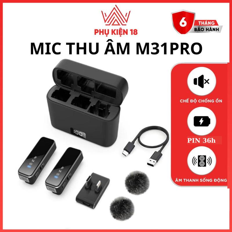 TẶNG BÔNG LỌC GIÓ Micro Thu Âm Không Dây M31 PRO Bản Nâng Cấp - Tích Hợp 2 Đầu Cắm Type-C & Ip Kết Nối Nhanh Âm Thanh Chất Lượng Cao Sunmaxx