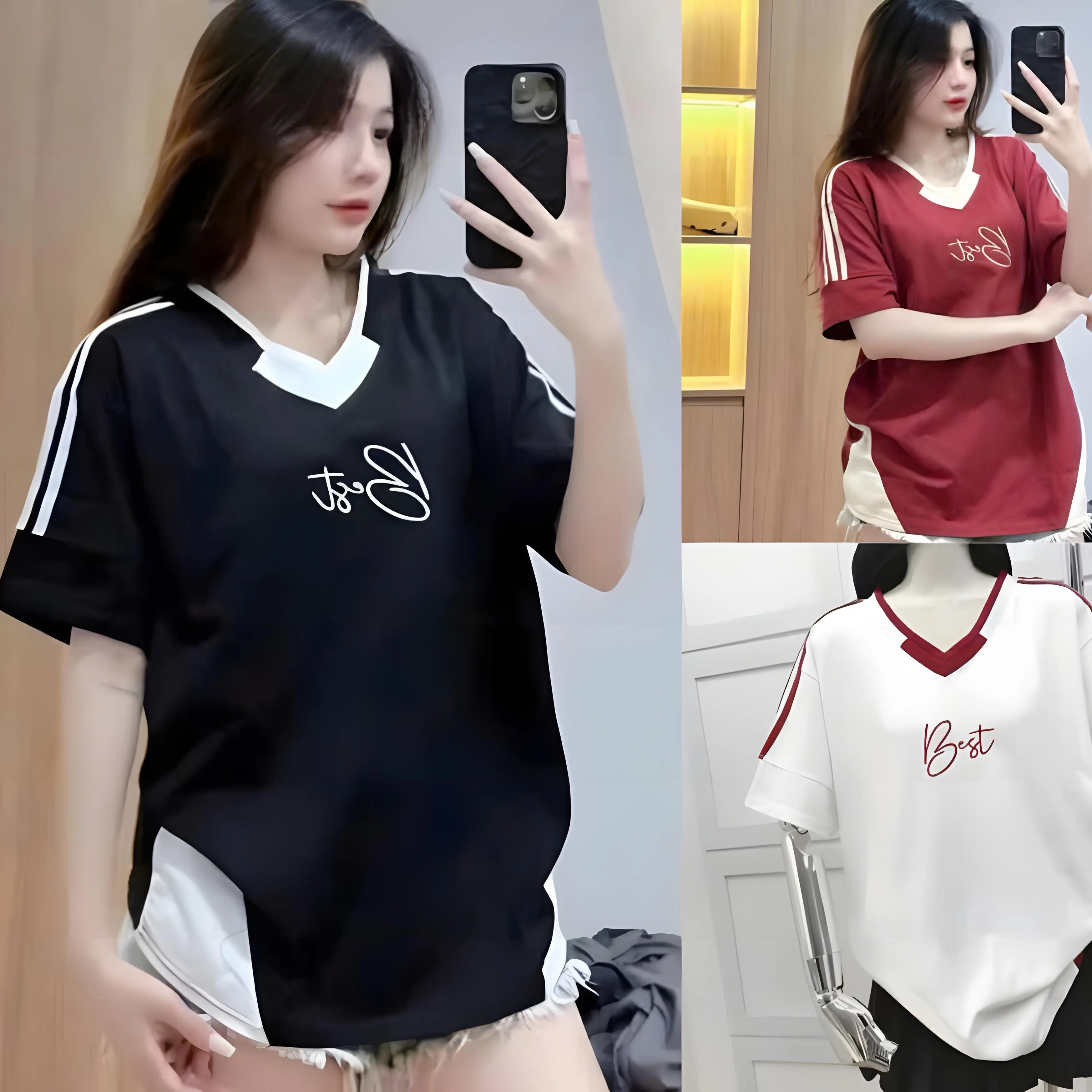 Áo Phông Nam, Nữ (38-65kg) - Menswear Cổ Tròn Top Women A10