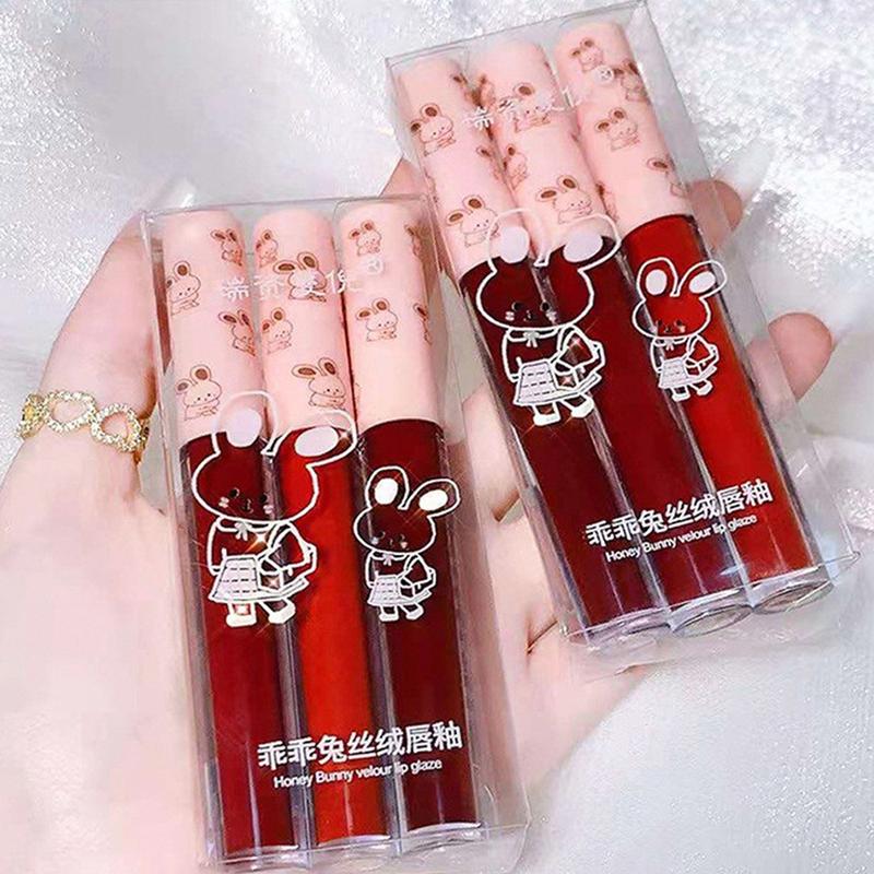 Son Bóng Nhung Đỏ Mờ, 3 Màu, Không Thấm Nước, Cốc Chống Dính, Son Môi Dạng Lỏng, Cốc Chống Dính, Men Môi 6