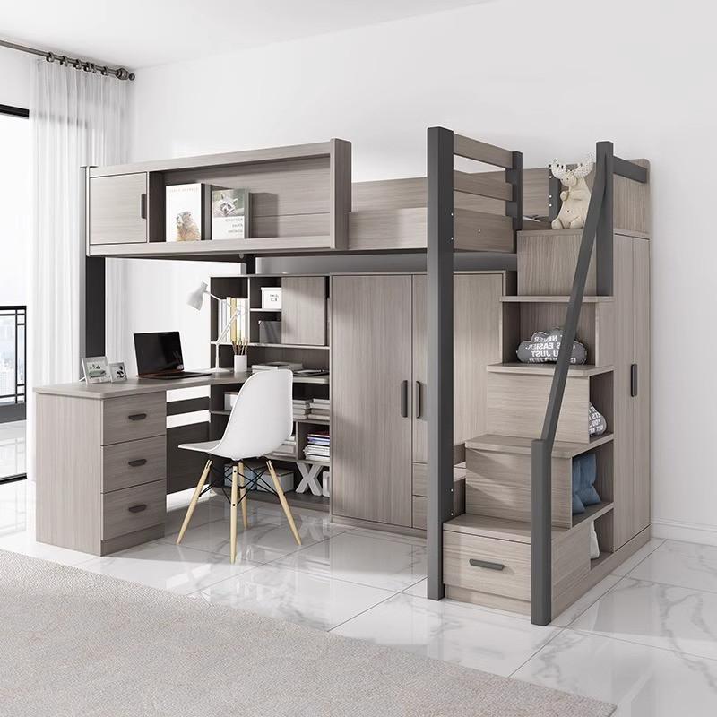 Elevating children's combination bed with desk, wardrobe, three-dimensional storage system, detachable long bed 0