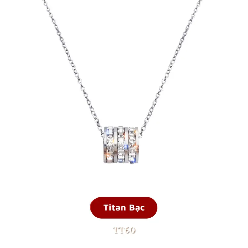 [KHÔNG ĐEN GỈ] Dây chuyền thép Titan mạ vàng hình trụ đính đá cao cấp Trang Sức thời trang sang trọng - Mely TT60 Nữ Women 8