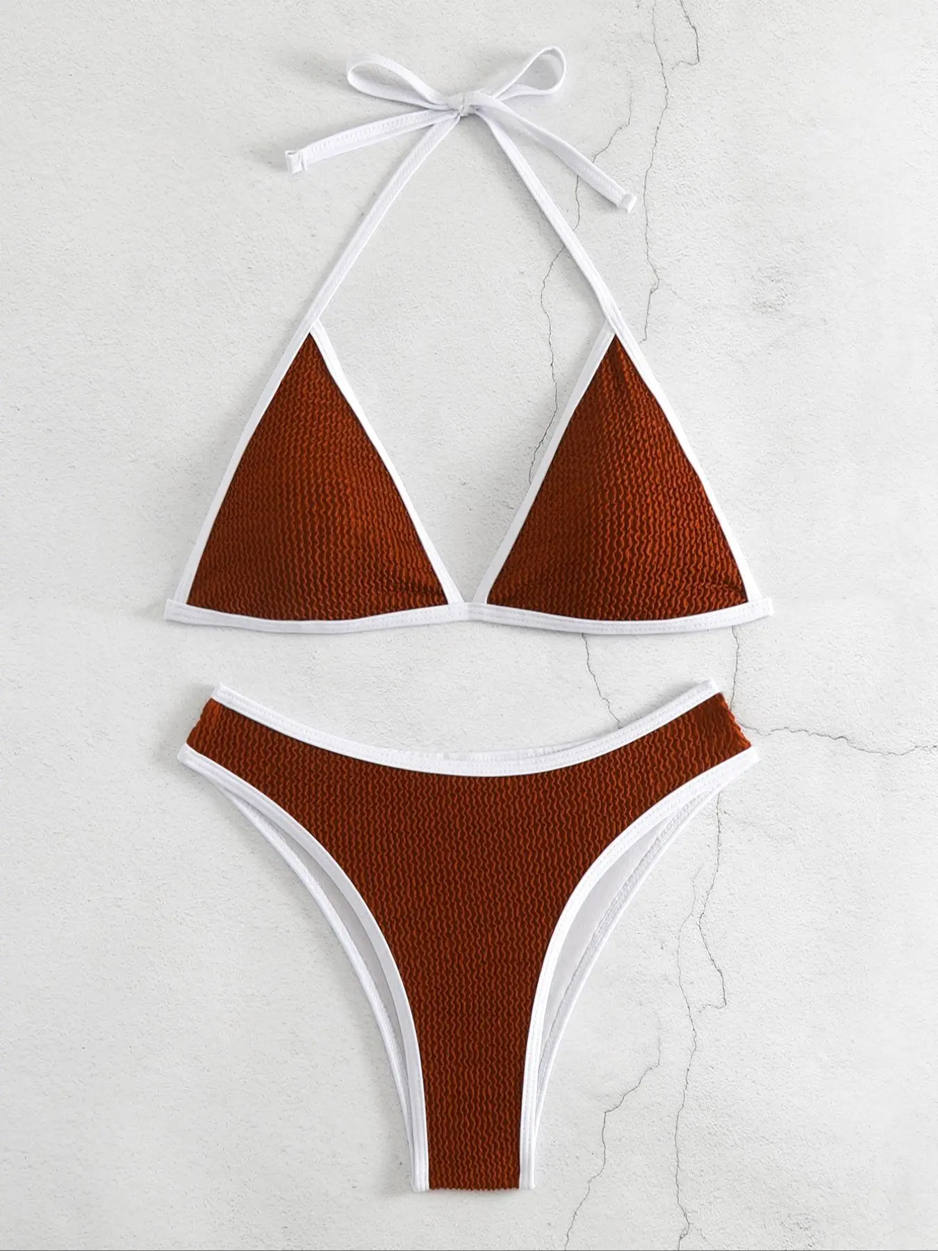 Two-Piece Set Women's Plain Jacquard Bikini Set, Casual Fashion Chic Swimsuit Set for Beach Holiday Vacation, Ladies Swimwear for All Seasons
