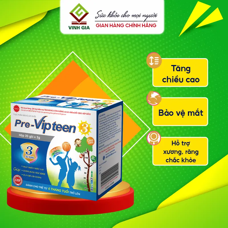 Pre-Vipteen 3 Giúp Bổ Sung Canxi, Vitamin D, MK7 - Hỗ Trợ Phát Triển Chiều Cao - Xương Răng Chắc Khỏe Dành Cho Trẻ - Hộp 20 Gói 0