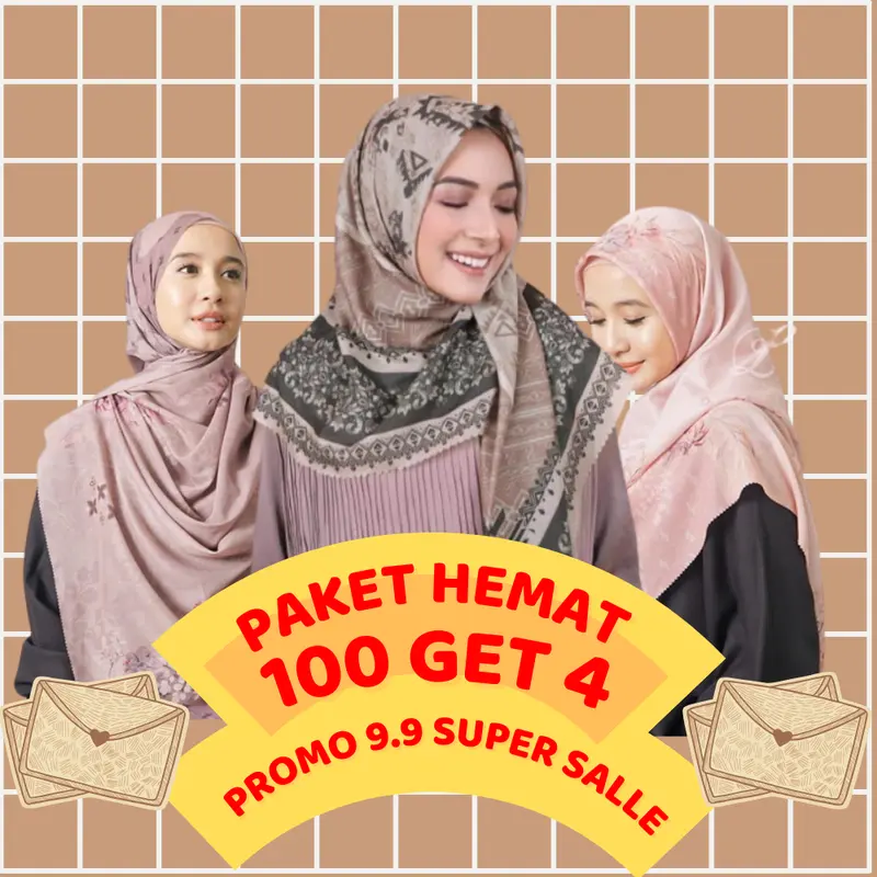 ( 100RB 4 PCS ) PAKET HEMAT HIJAB SEGIEMPAT VOAL MOTIF STANDAR 0