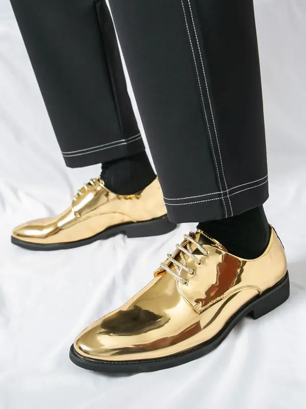 Men's Fashionable Glossy PU Leather Dress Shoes, Stylish Brogue Design Shoes for Party, Daily Clothing Decor for Men, Footwear 3