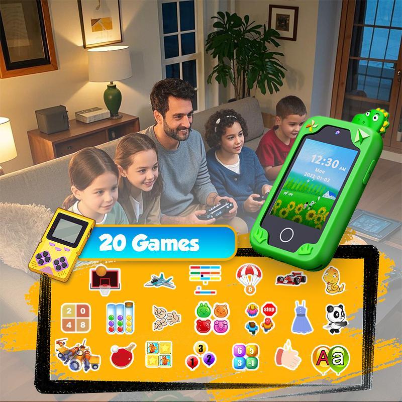 Product Introduction of Cartoon Dinosaur Design Electronic Toy, Portable Intelligent Multifunctional Mini Phone with Storage Bag, Educational Toy for Boys & Girls 6