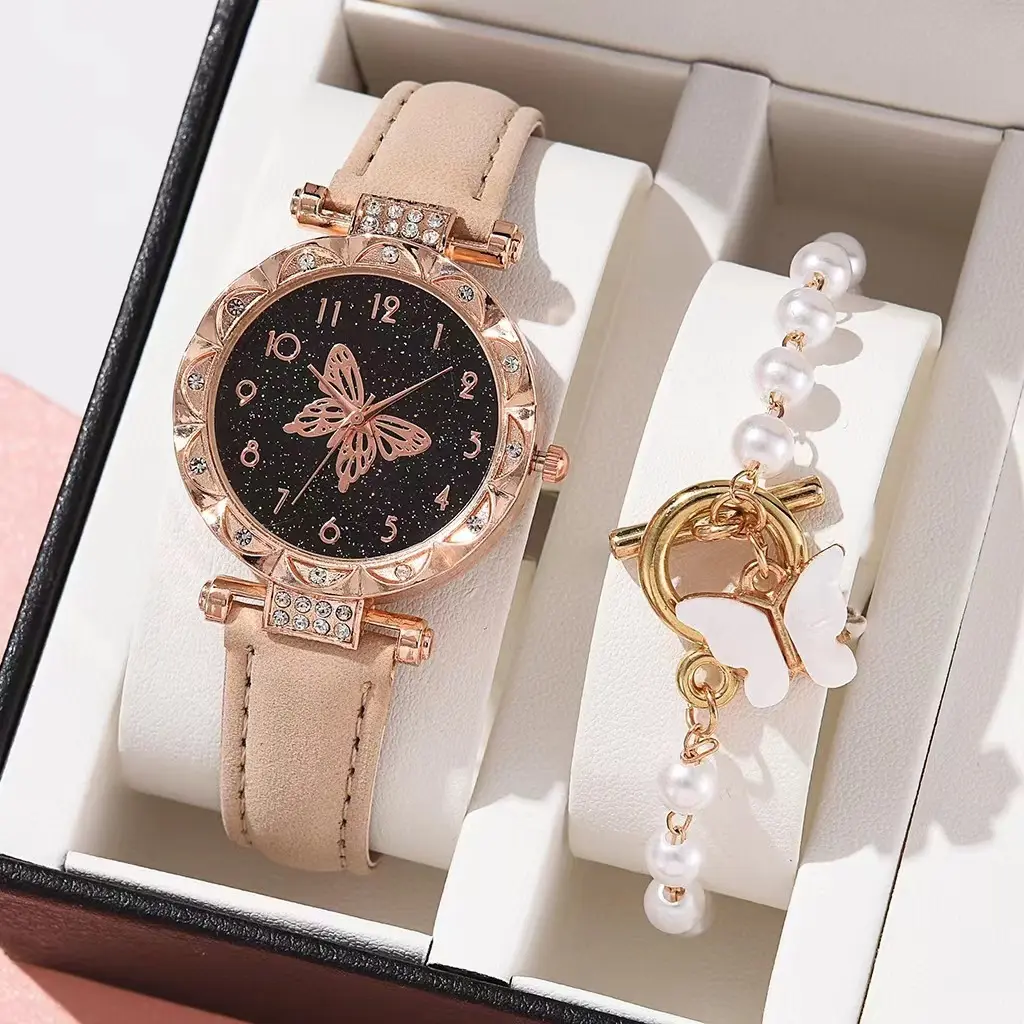 Butterfly Belt Quartz Watch New Fashion Ins Style Butterfly Beaded Bracelet Suit