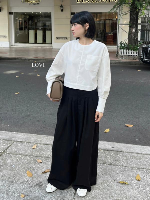 ÁO KIỂU TAY DÀI CỔ TRÒN DÁNG LỬNG CHẤT LINEN BỘT DÀY 3 MÀU CƠ BẢN CHO NỮ - MULTI SHIRT- LOVI