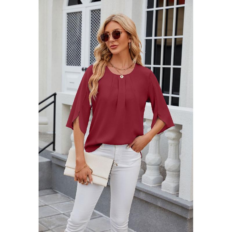 Chiffon Short Sleeve Print Off Shoulder Lotus Leaf Blouses Chiffon Short Sleeve Print Off Shoulder Lotus Leaf Blouses