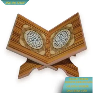JAYLAS SHOP Rekal Qur'an Jati Kaligrafi Motif Karakter Kayu MDF Ukuran 17x30 cm Meja Belajar Anak Semangat Mengaji Alqur'an Papantulis