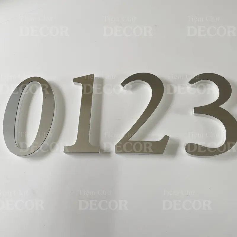 Chữ Nổi Bạc Gương 20cm T2 In Hoa Dán Tường Trang Trí Shop - Chữ Decor Biển quảng cáo Chất Liệu Fomex Alu 5