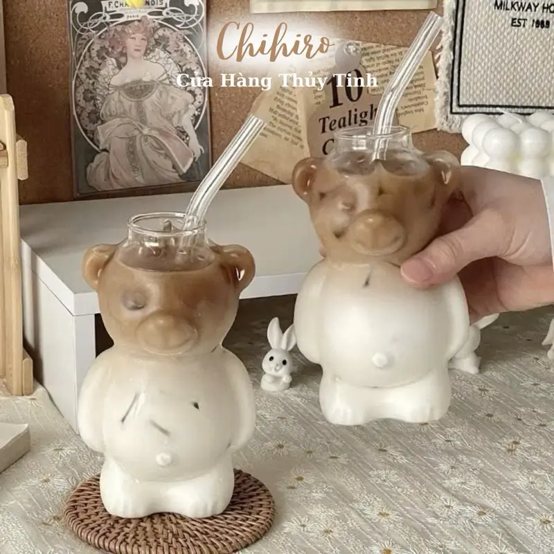 Cốc Nước Thủy Tinh Gấu 320 Cốc Cà Phê Hoạt Hình Dễ Thương Cốc Thủy Tinh Cốc Nước Trái Cây Cốc Trà Sữa-Chihirostore.decor