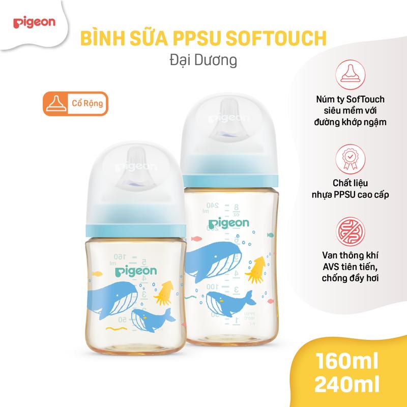 Bình Sữa Pigeon PPSU Softouch Baby-Friendly World 160ml/240ml - Nhiều Hoạ Tiết 7