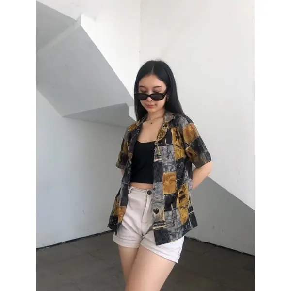kemeja rayon lengan pendek//kemeja patern//oversized