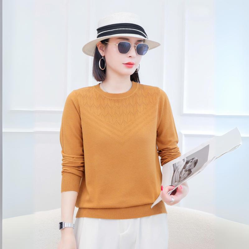 Áo len nữ trung niên tặng mẹ LYBEE TV010 cổ tròn tay lửng, mềm mại, co giãn Women Top